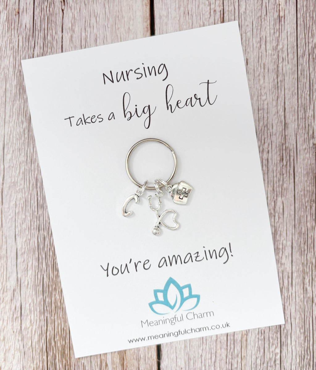 Nursing Keyring, Personalised Keyring, Initial Letter Keyring, Personalised, Nurse Gift, Care Giver, Nursing Card, Nurse Keyring, NHS Gift