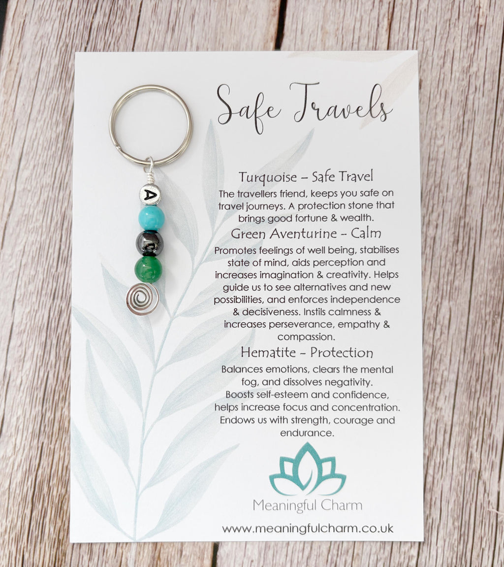 Personalised Safe Travels Travelling Crystal Charm Keyring Gift