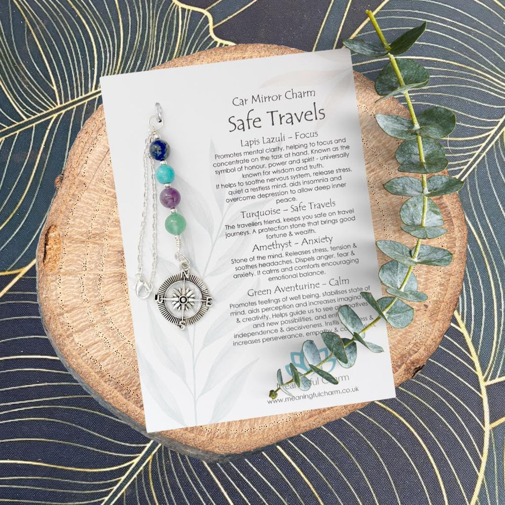 Safe Travels Rear View Car Mirror Charm Travelling Gift with Compass