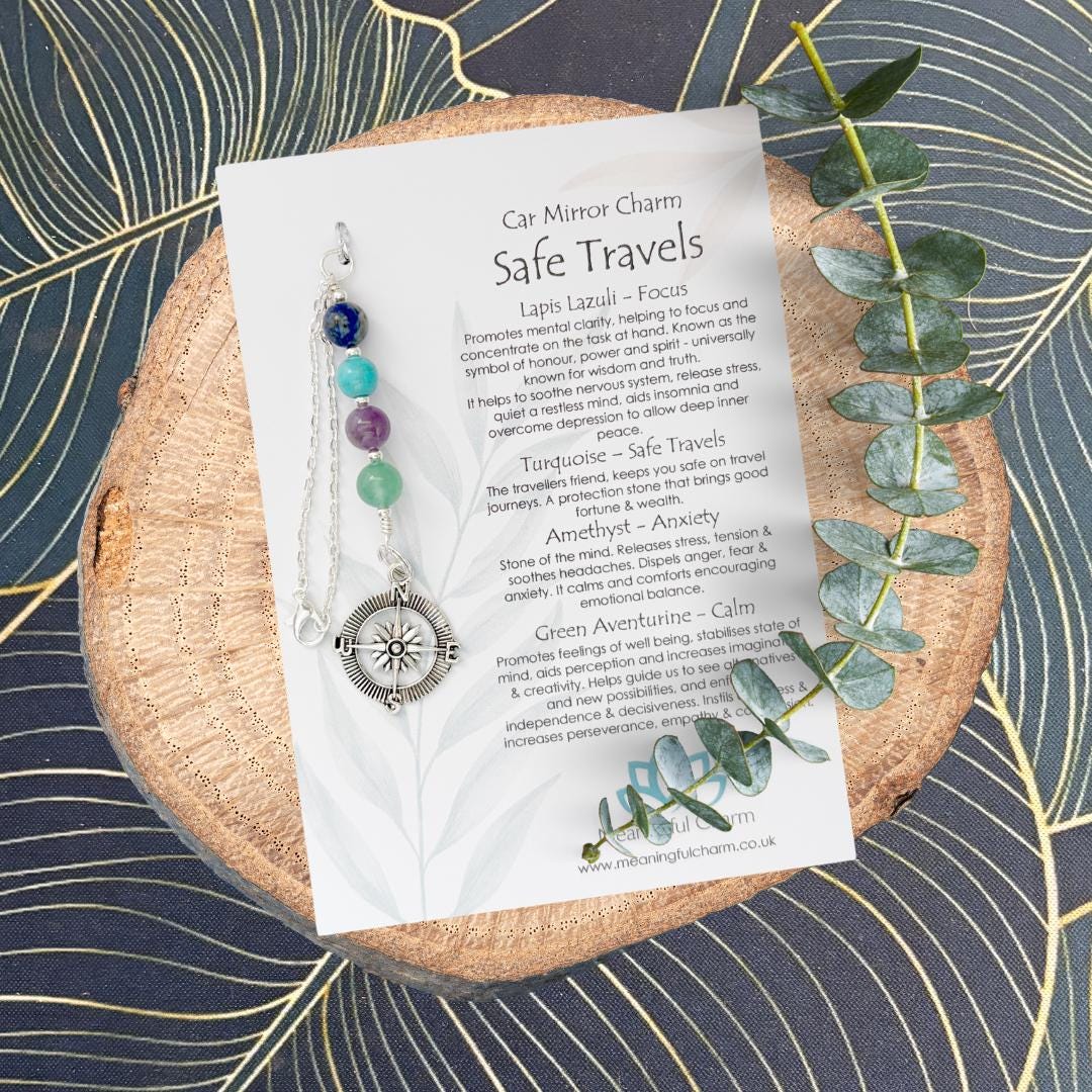 Safe Travels Rear View Mirror Charm | Crystal Car Charm Gift