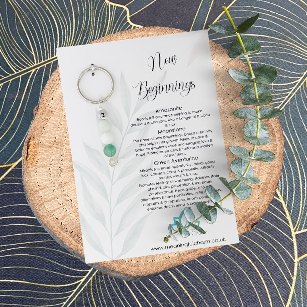 Personalised New Beginnings Crystal Keyring | Good Luck Charm Gift
