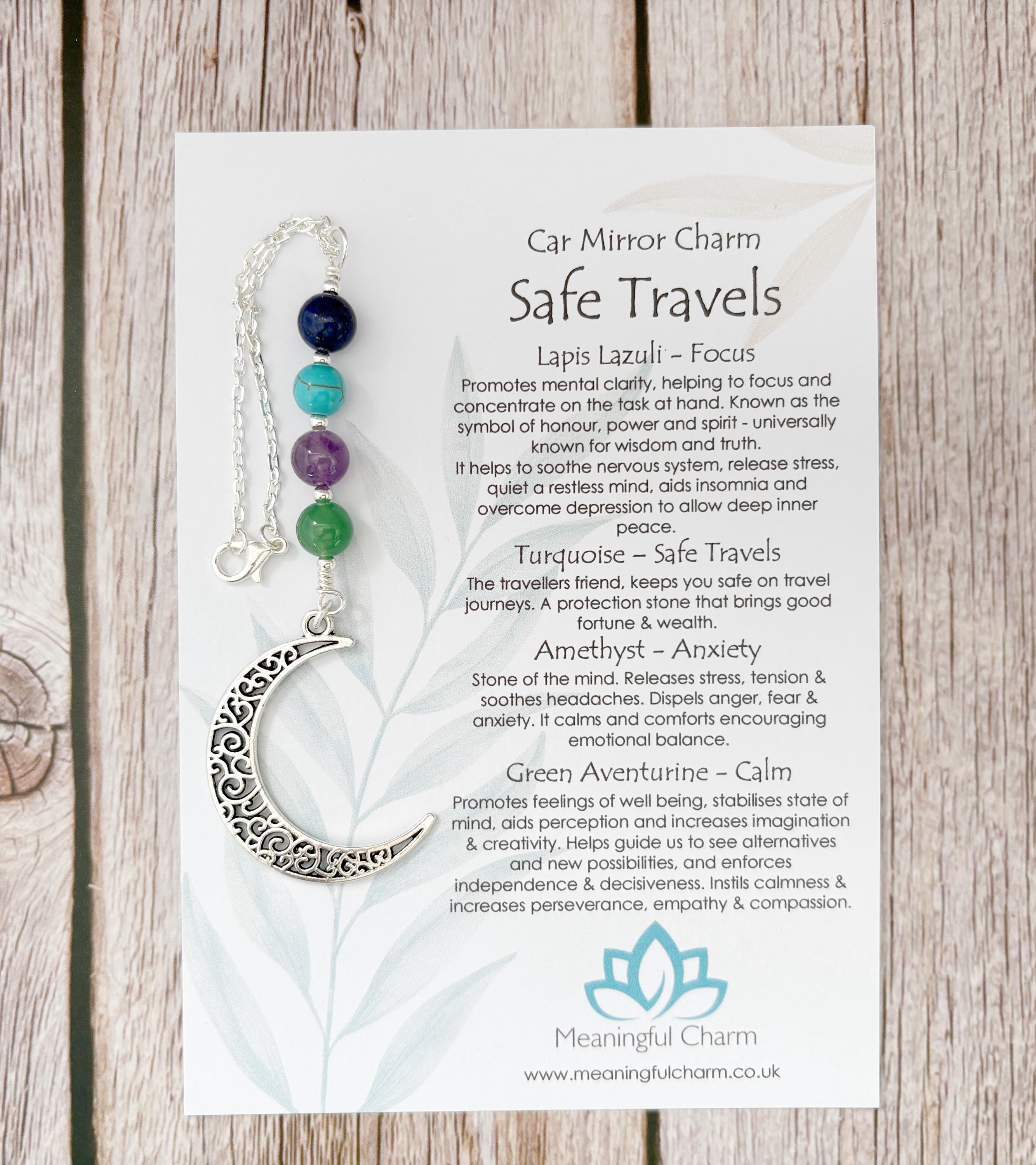 Safe Travels Rear View Mirror Charm | Crystal Car Charm Gift