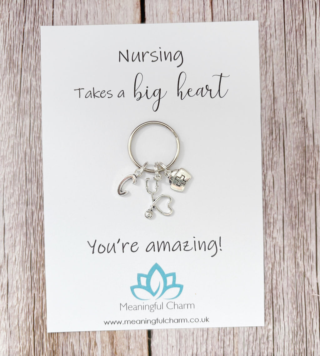Nursing Keyring, Personalised Keyring, Initial Letter Keyring, Personalised, Nurse Gift, Care Giver, Nursing Card, Nurse Keyring, NHS Gift