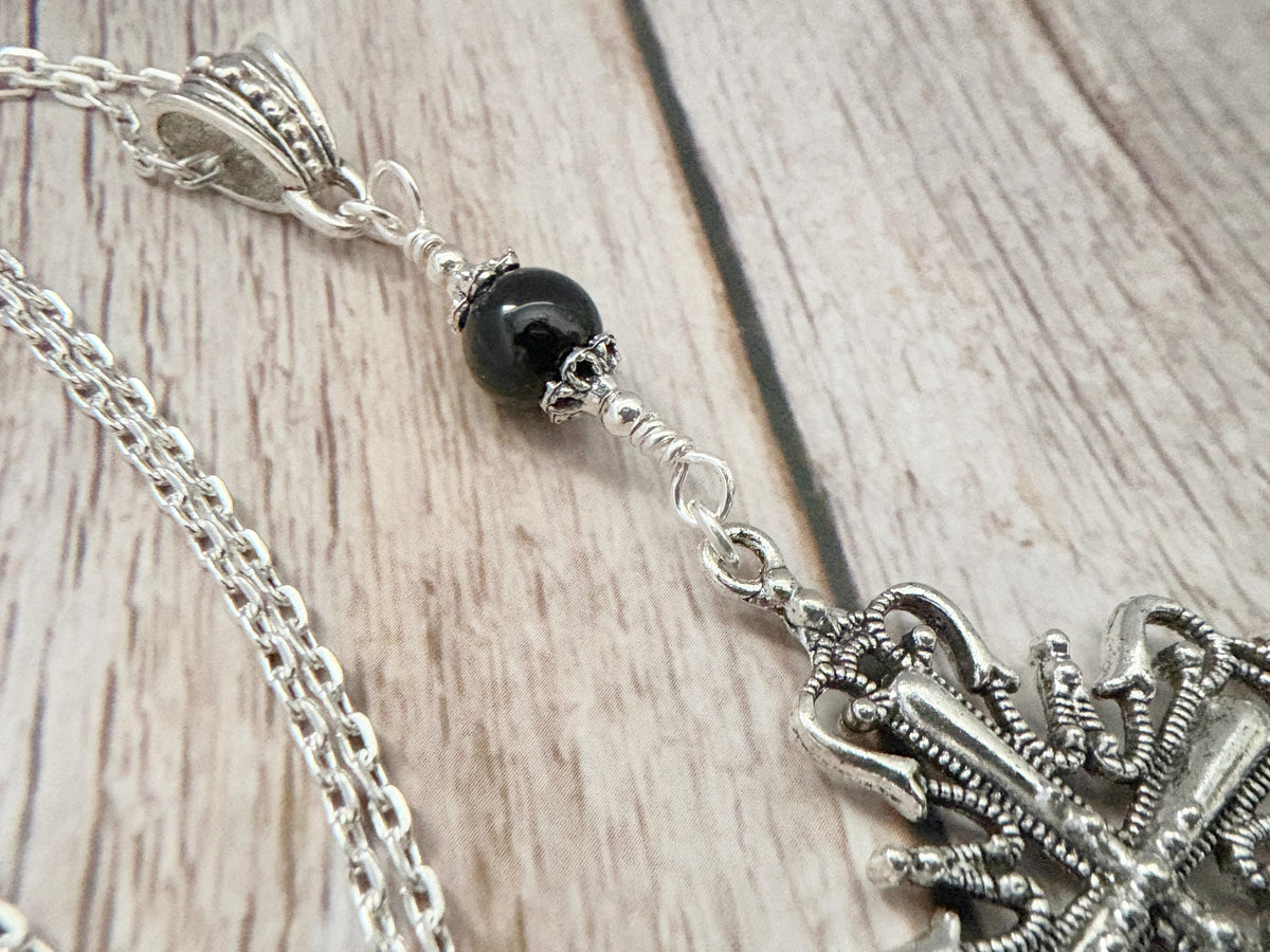 Dark Enchantments Crystal Cross Necklace | Filigree Gemstone Pendant