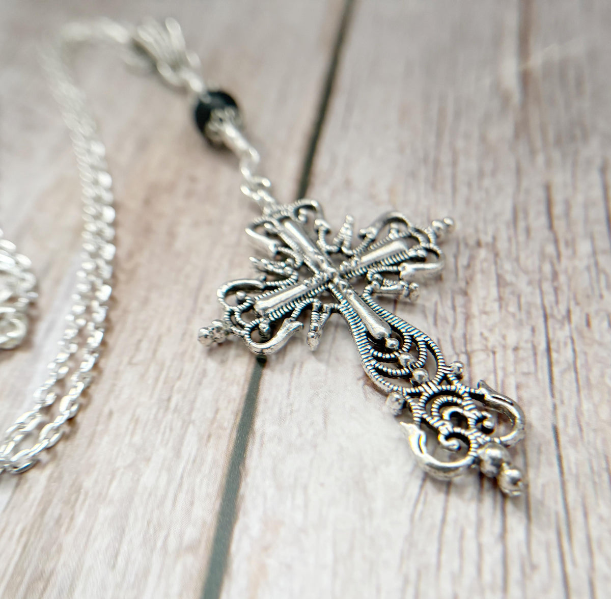 Dark Enchantments Crystal Cross Necklace | Filigree Gemstone Pendant