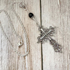 Dark Enchantments Crystal Cross Necklace | Filigree Gemstone Pendant