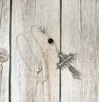 Dark Enchantments Crystal Cross Necklace | Filigree Gemstone Pendant