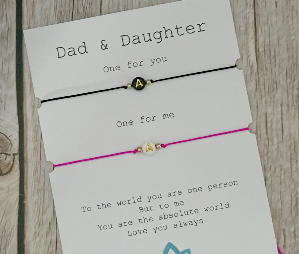 Dad and Daughter Bracelet Set | Matching Initial Adjustable Cord Bracelet Gift
