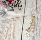 Daisy Phone Charm | Crystal Mobile Accessory | Personalised Name Keyring | Flower Gifts