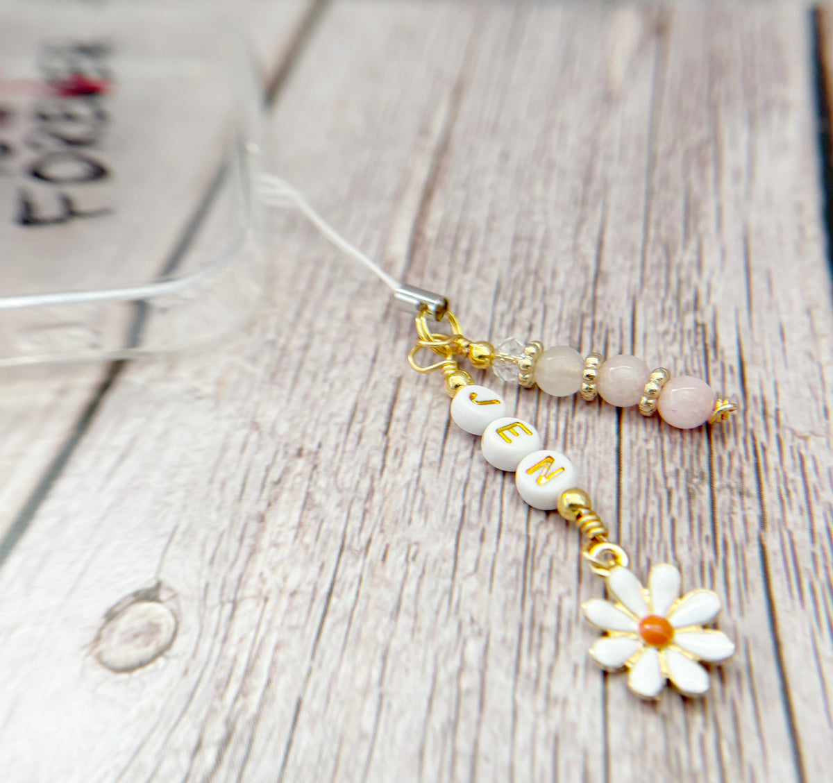 Daisy Phone Charm | Crystal Mobile Accessory | Personalised Name Keyring | Flower Gifts