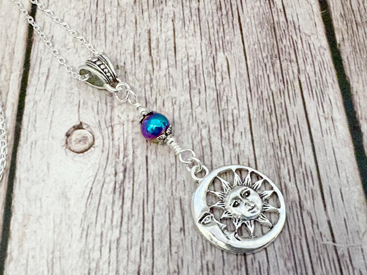 Written in the Stars | Crystal Moon & Sun Necklace | Silver Celestial Gemstone Pendant