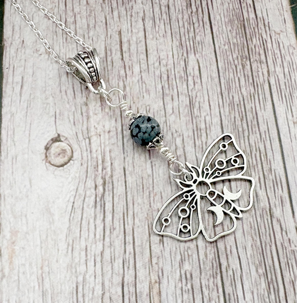 Dark Enchantments Crystal Death Moth Necklace | Silver Gothic Gemstone Pendant