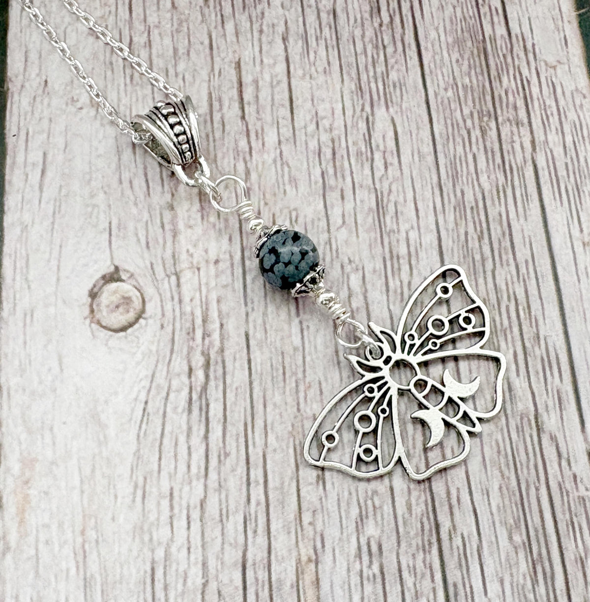 Dark Enchantments Crystal Death Moth Necklace | Silver Gothic Gemstone Pendant