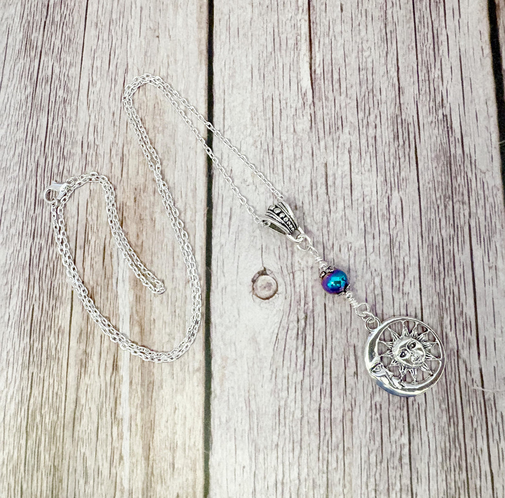 Written in the Stars | Crystal Moon & Sun Necklace | Silver Celestial Gemstone Pendant