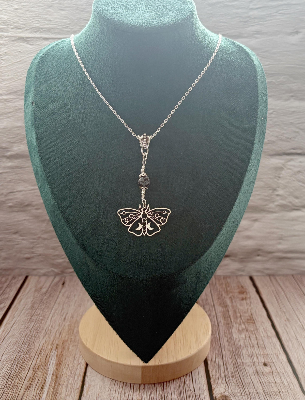 Dark Enchantments Crystal Death Moth Necklace | Silver Gothic Gemstone Pendant