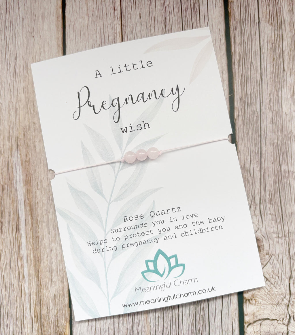 A Little Pregnancy Wish Bracelet for Baby Shower Gift | Pink Rose Quartz Crystal Sister Gifts