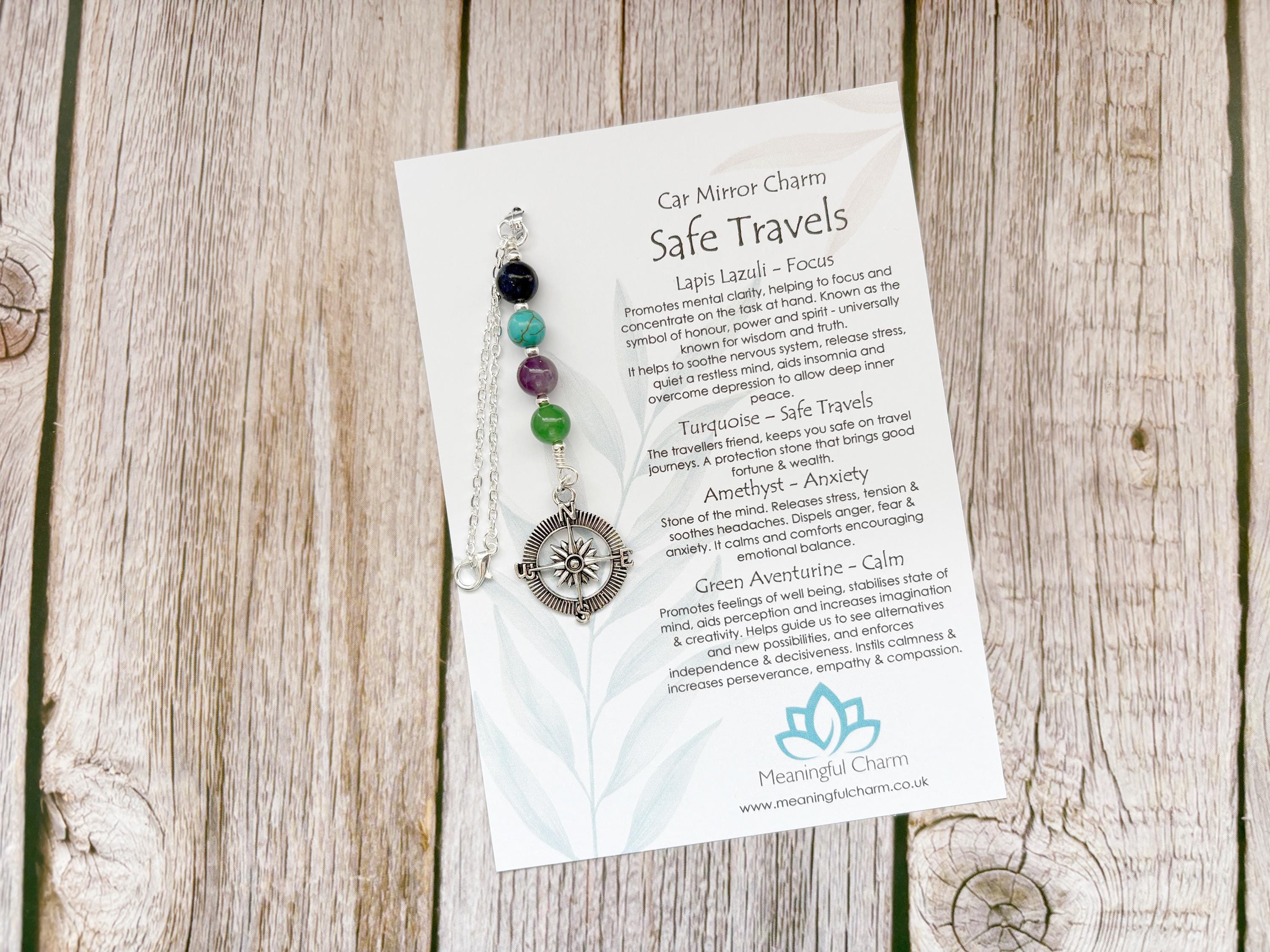 Safe Travels Rear View Car Mirror Charm Travelling Gift with Compass