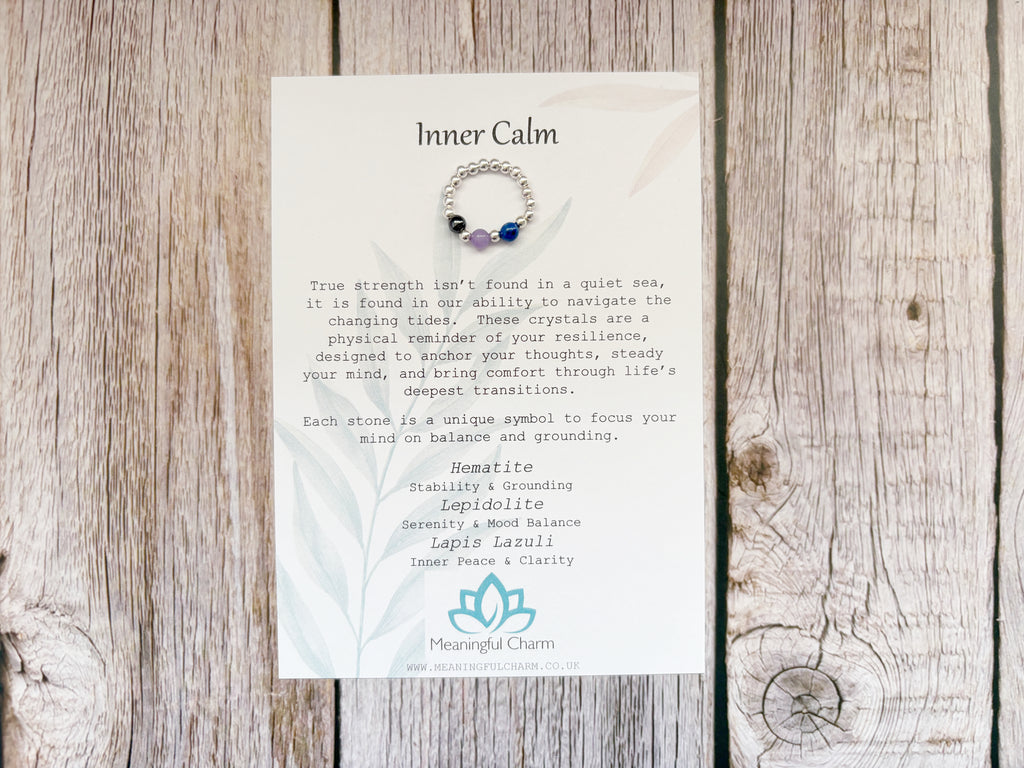 Sterling Silver Inner Calm Crystal Ring for the change | Balance, Grounding and Resilience Gifts