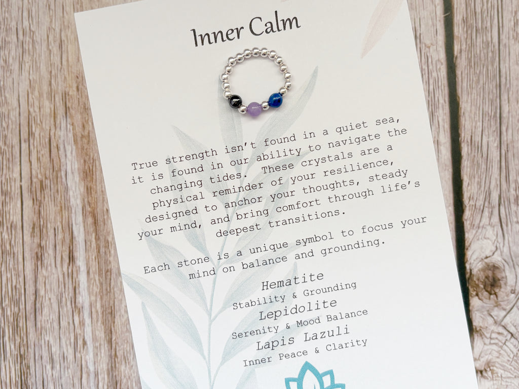 Sterling Silver Inner Calm Crystal Ring for the change | Balance, Grounding and Resilience Gifts