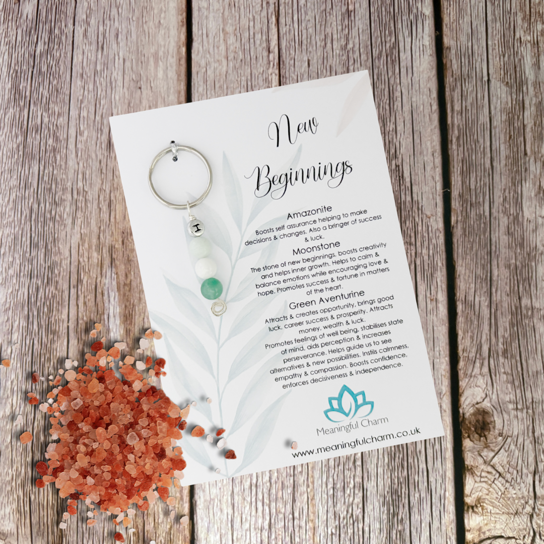 Personalised New Beginnings Crystal Keyring | Good Luck Charm Gift