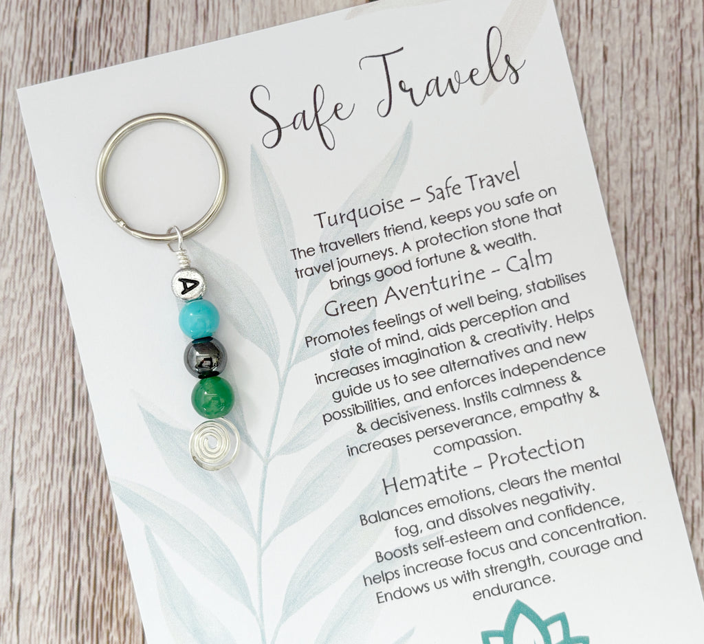 Personalised Safe Travels Travelling Crystal Charm Keyring Gift