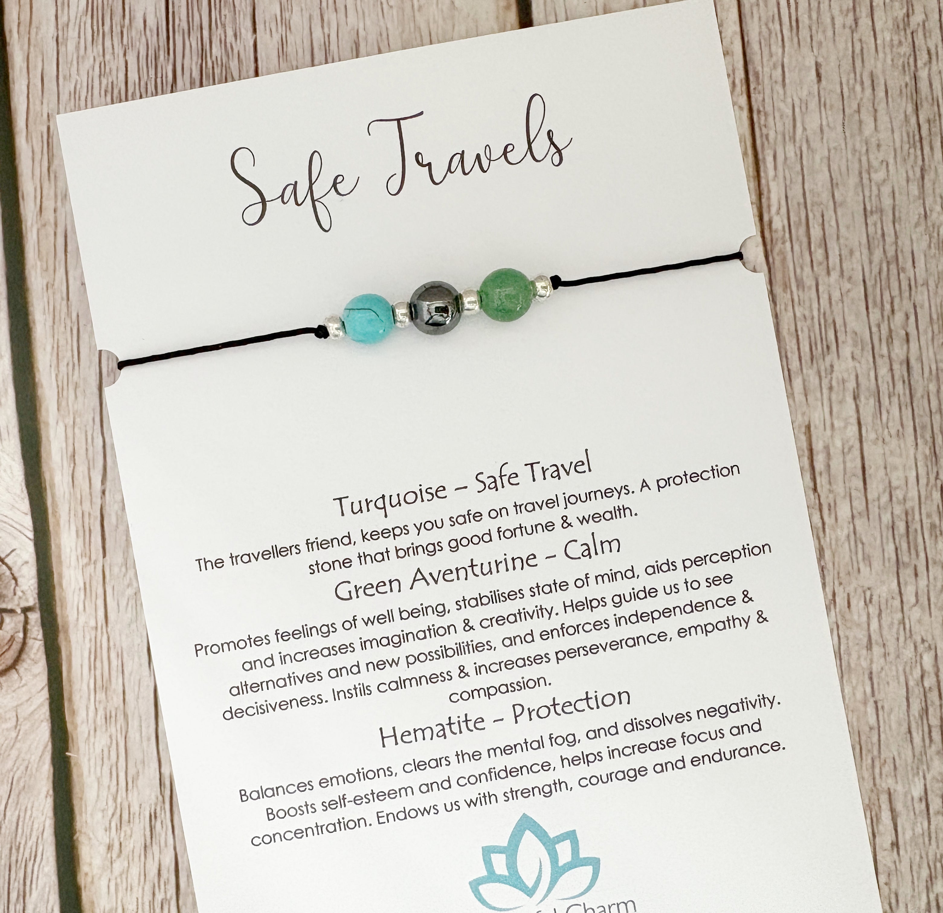 Safe Travels Crystal Cord Adjustable Bracelet, Good Luck Travelling Gift