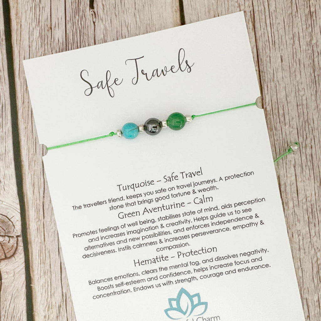 Safe Travels Crystal Cord Adjustable Bracelet, Good Luck Travelling Gift