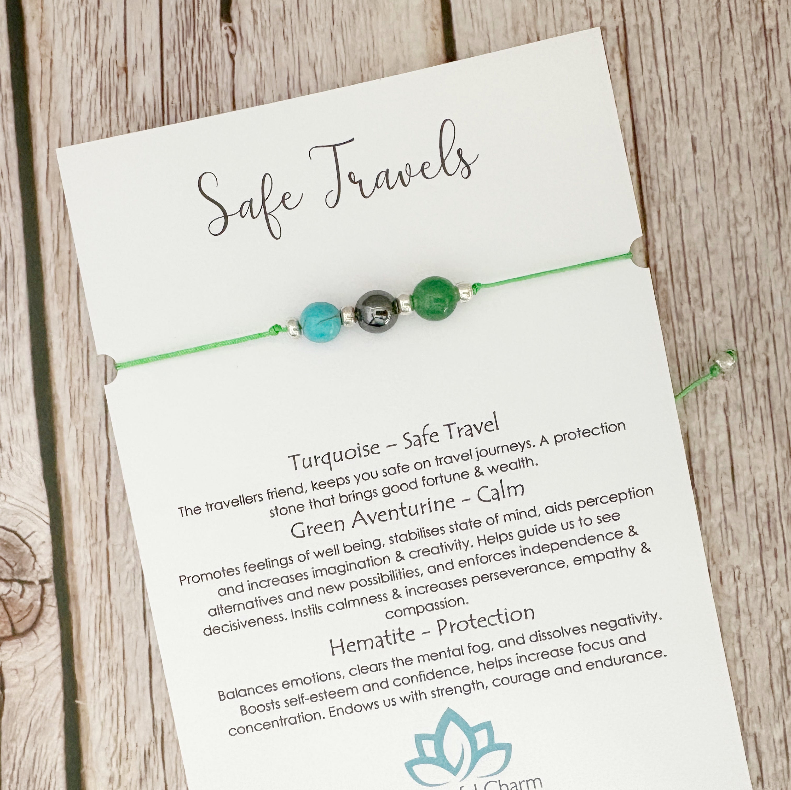 Safe Travels Crystal Cord Adjustable Bracelet, Good Luck Travelling Gift