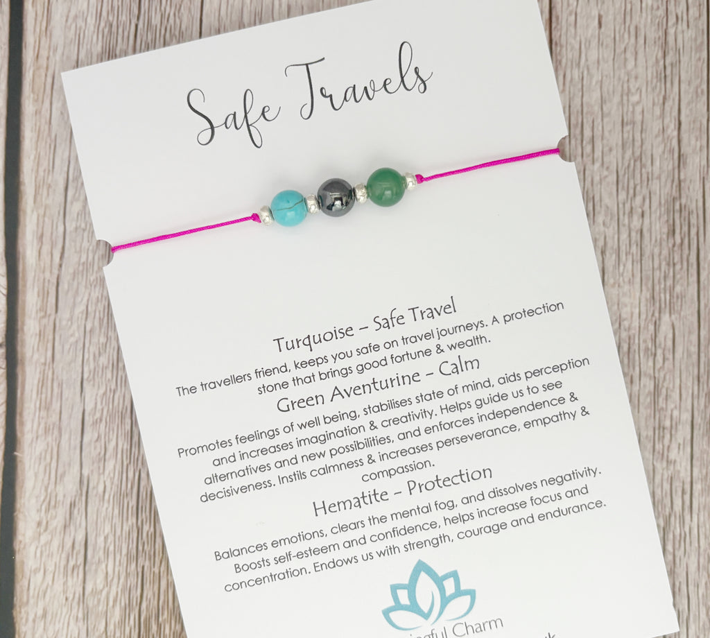 Safe Travels Crystal Cord Adjustable Bracelet, Good Luck Travelling Gift