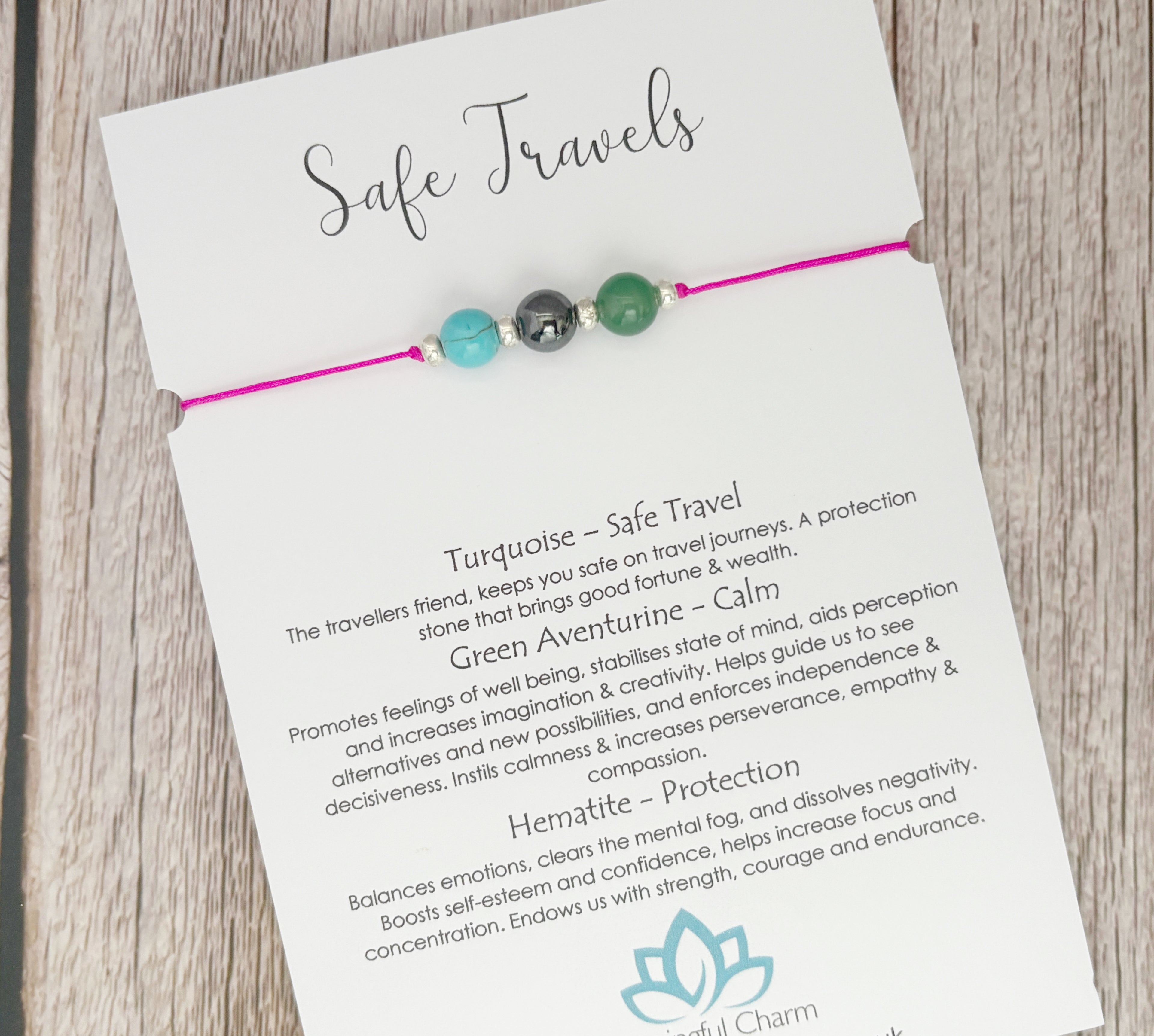 Safe Travels Crystal Cord Adjustable Bracelet, Good Luck Travelling Gift