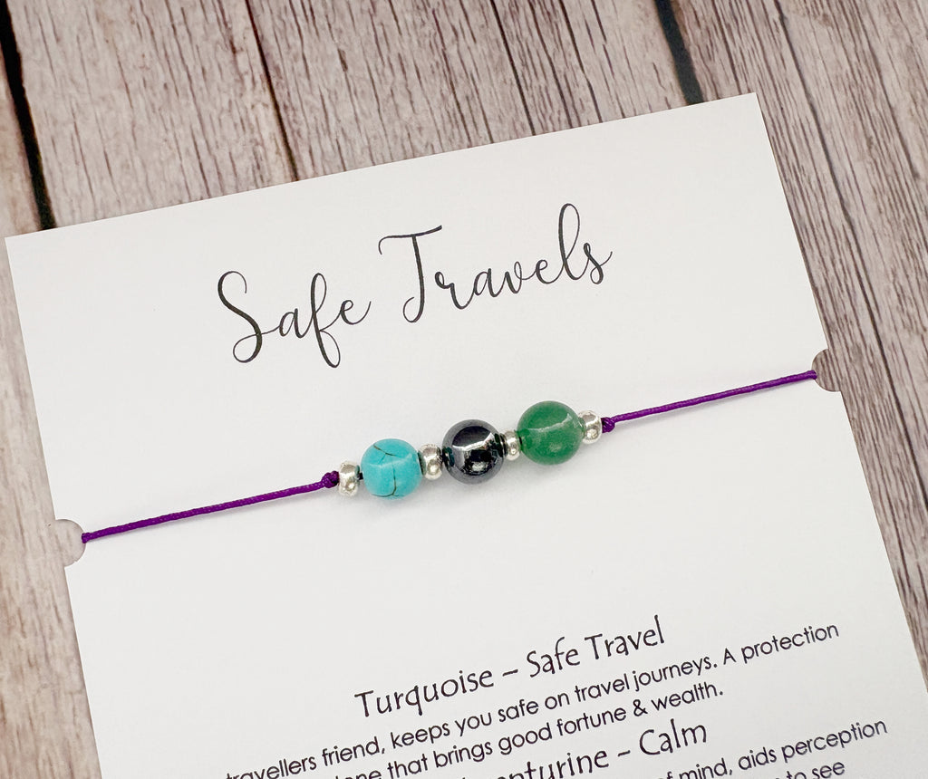 Safe Travels Crystal Cord Adjustable Bracelet, Good Luck Travelling Gift