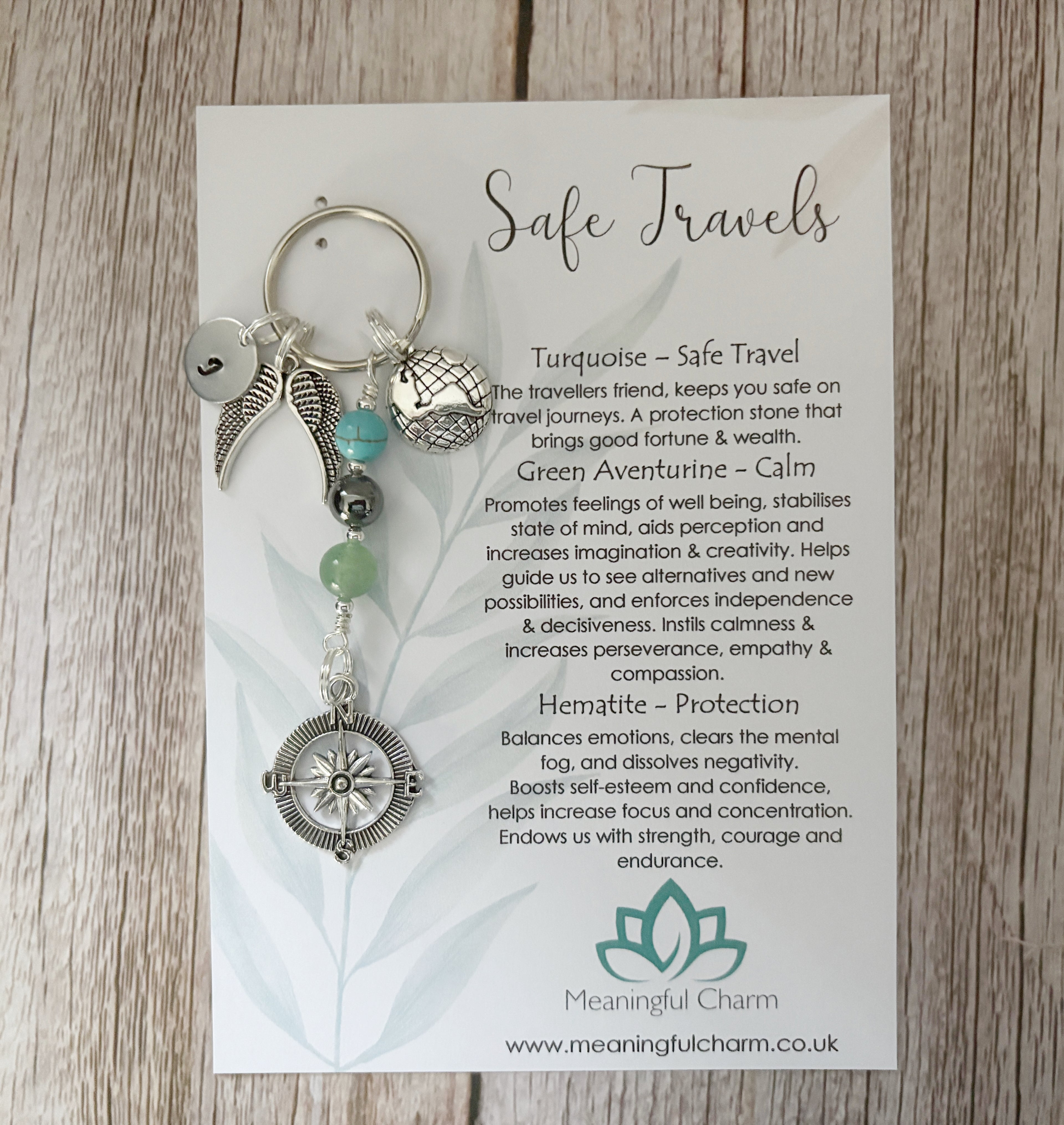 Personalised Safe Travels Charm Keyring for Travelling Gifts